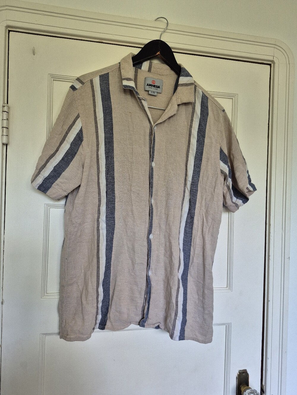 Cotton And Linen Short Sleeve Button Down Shirt By Amnesia Mens Large